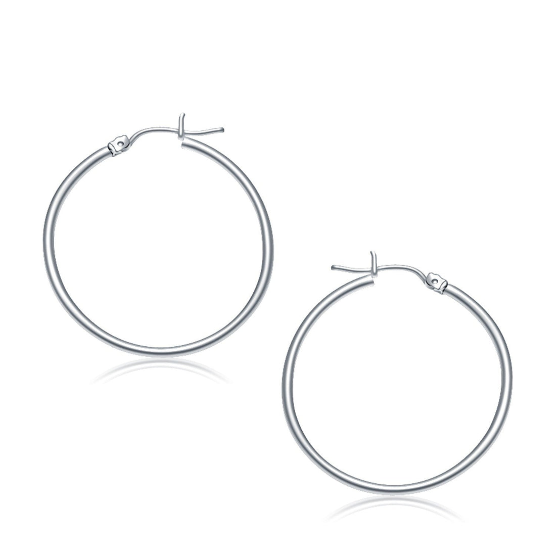 10k White Gold Polished Hoop Earrings (2x30 mm) - earrings