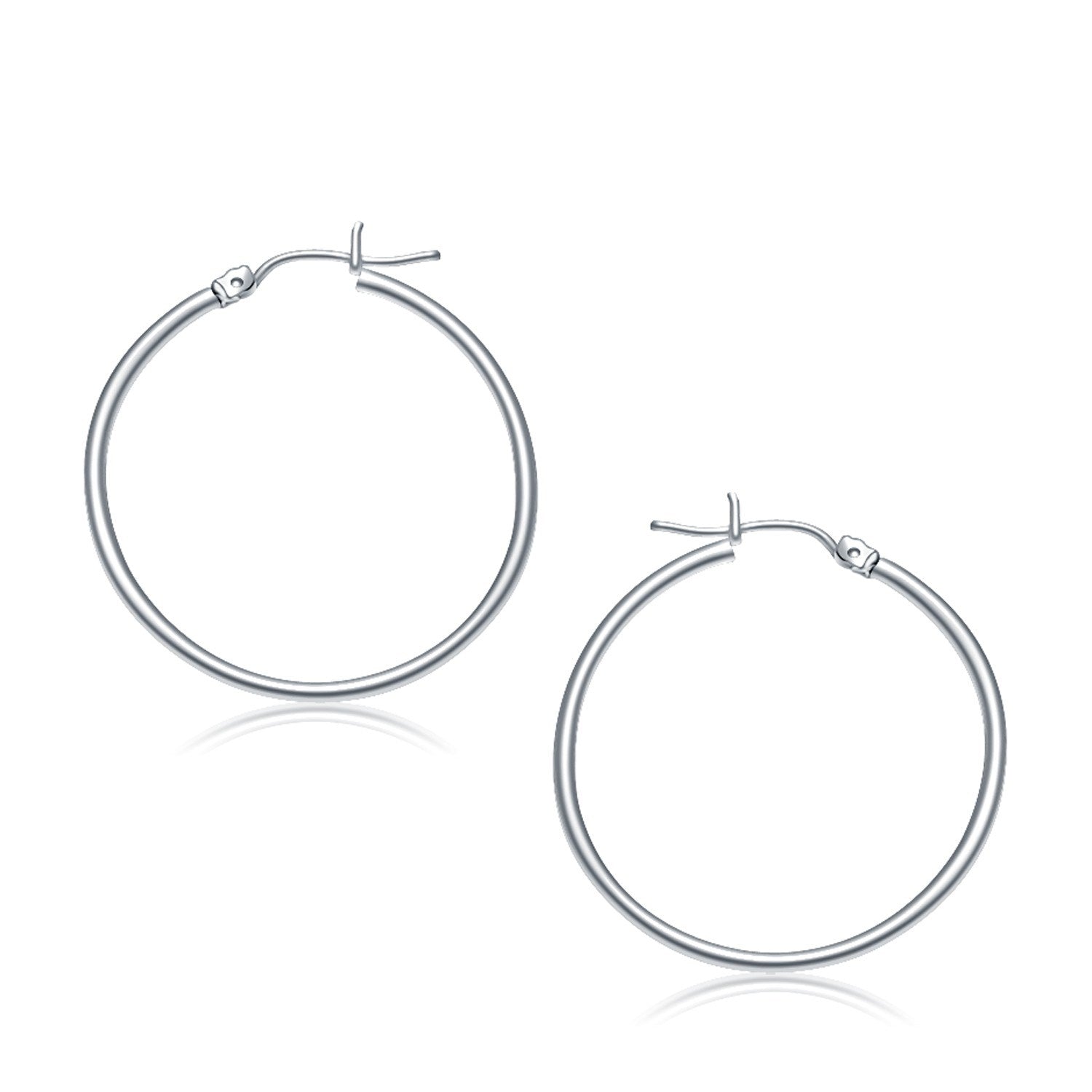 10k White Gold Polished Hoop Earrings (2x30 mm) - earrings