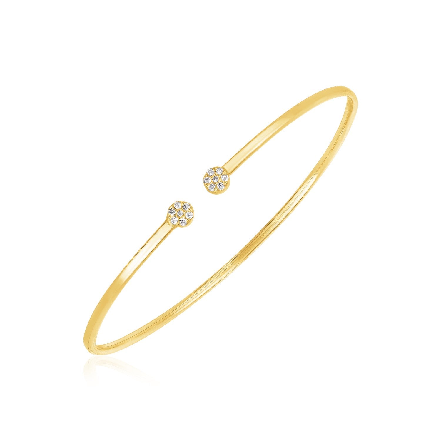14k Yellow Gold High Polish Diamond Cluster Bangle (2mm) - bracelets