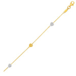 14k Two-Toned Yellow and White Gold Anklet with Textured Hearts - accessories