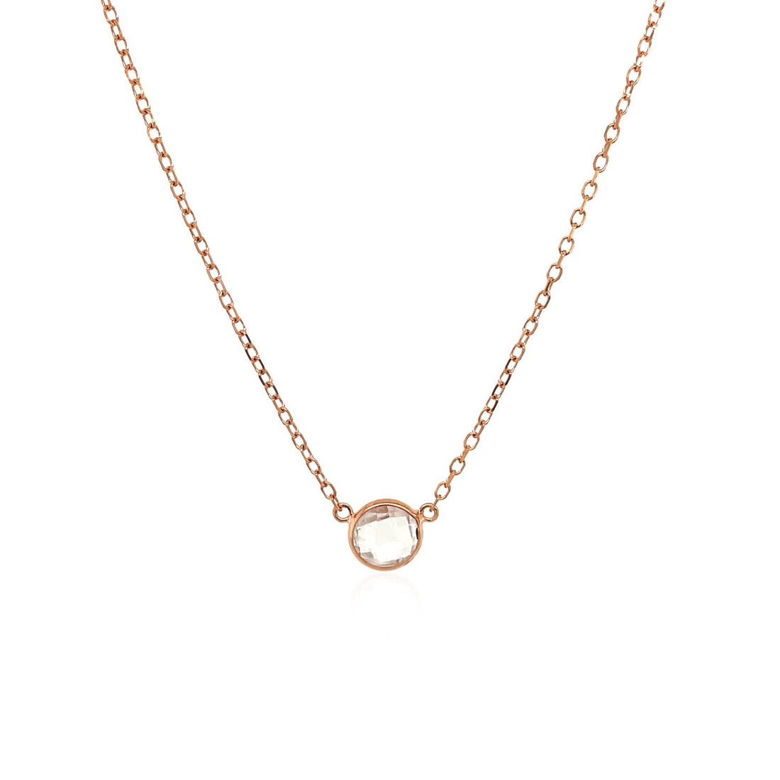 14k Rose Gold 17 inch Necklace with Round White Topaz - DestGlow