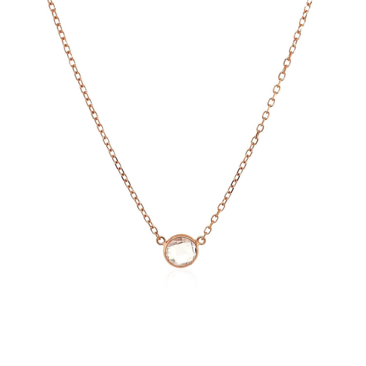 14k Rose Gold 17 inch Necklace with Round White Topaz - DestGlow