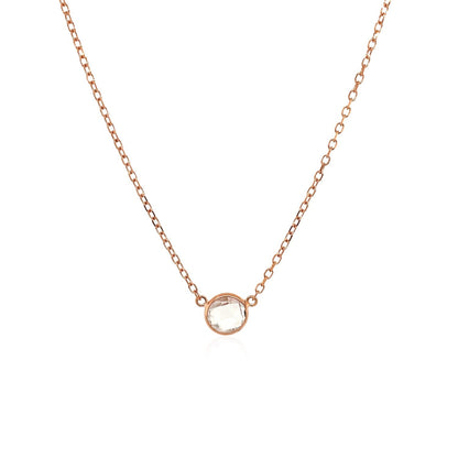 14k Rose Gold 17 inch Necklace with Round White Topaz - DestGlow