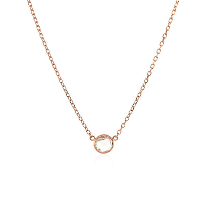 14k Rose Gold 17 inch Necklace with Round White Topaz 