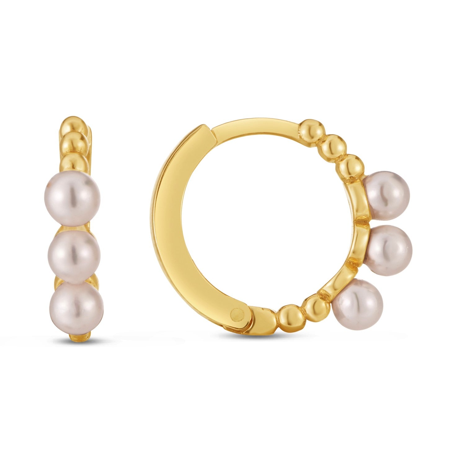 14k Yellow Gold Pearl Huggie Earrings - accessories