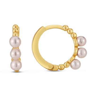 14k Yellow Gold Pearl Huggie Earrings - accessories