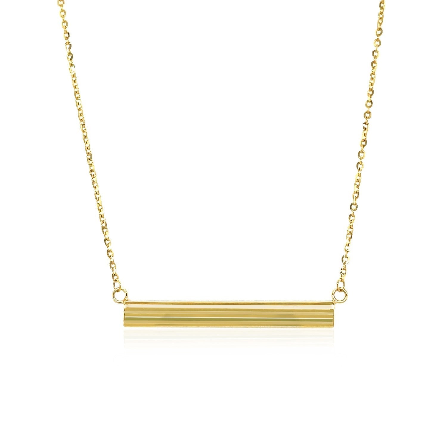 14k Yellow Gold Chain Necklace with a Shiny Flat Bar - necklaces