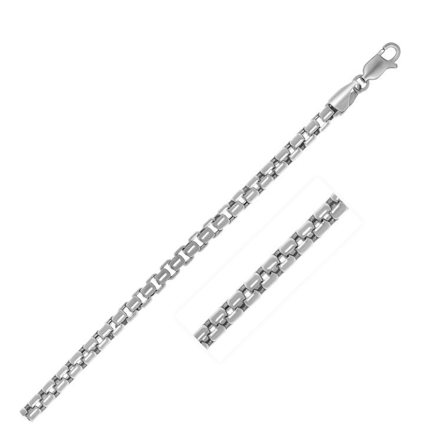 3.8mm Sterling Silver Rhodium Plated Round Box Chain - DestGlow