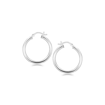Sterling Silver Rhodium Plated Polished Look Hoop Earrings (3x25mm) - DestGlow