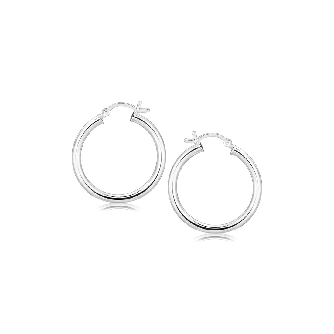 Sterling Silver Rhodium Plated Polished Look Hoop Earrings (3x25mm) by Avera Group