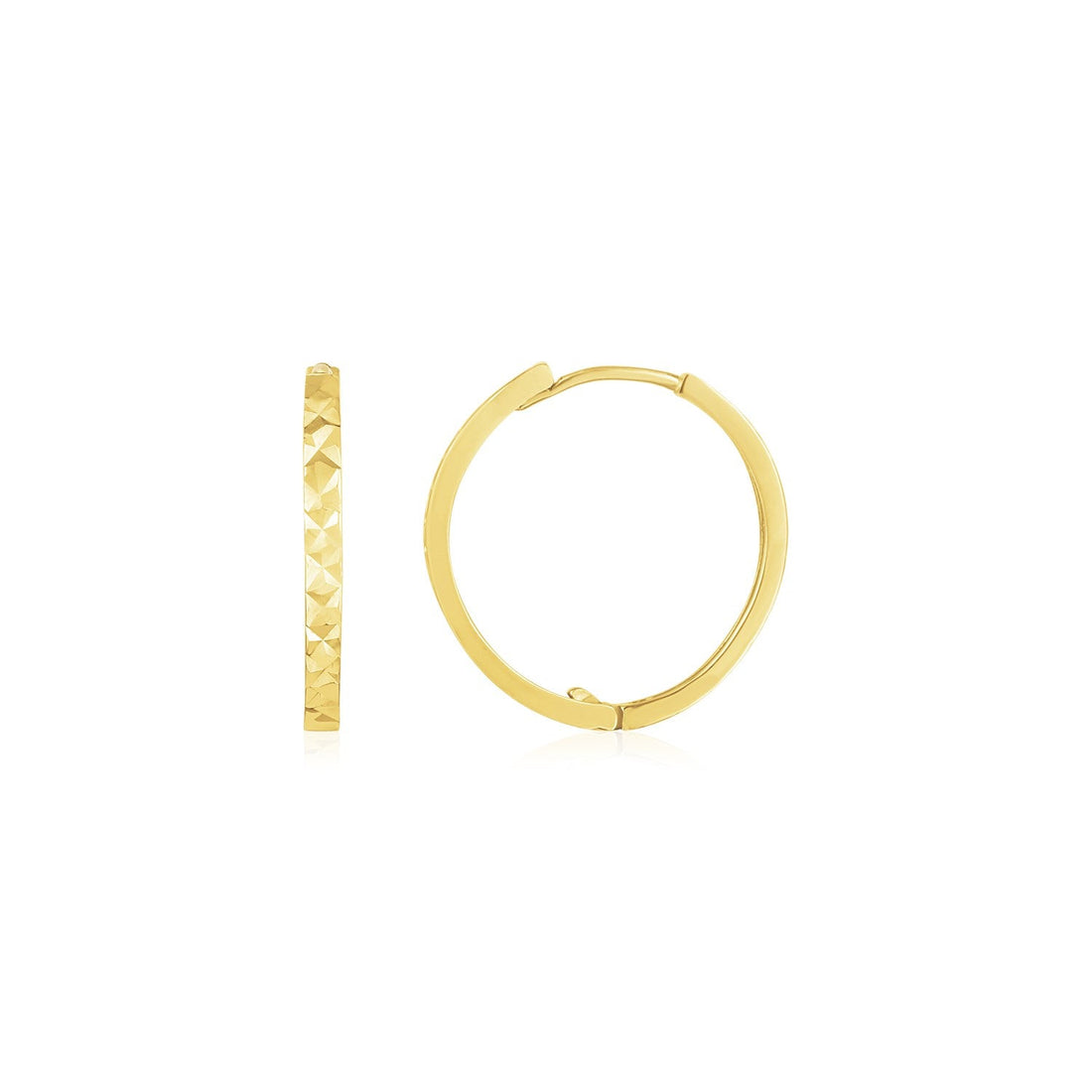14k Yellow Gold Diamond Cut Textured Huggie Earrings - accessories
