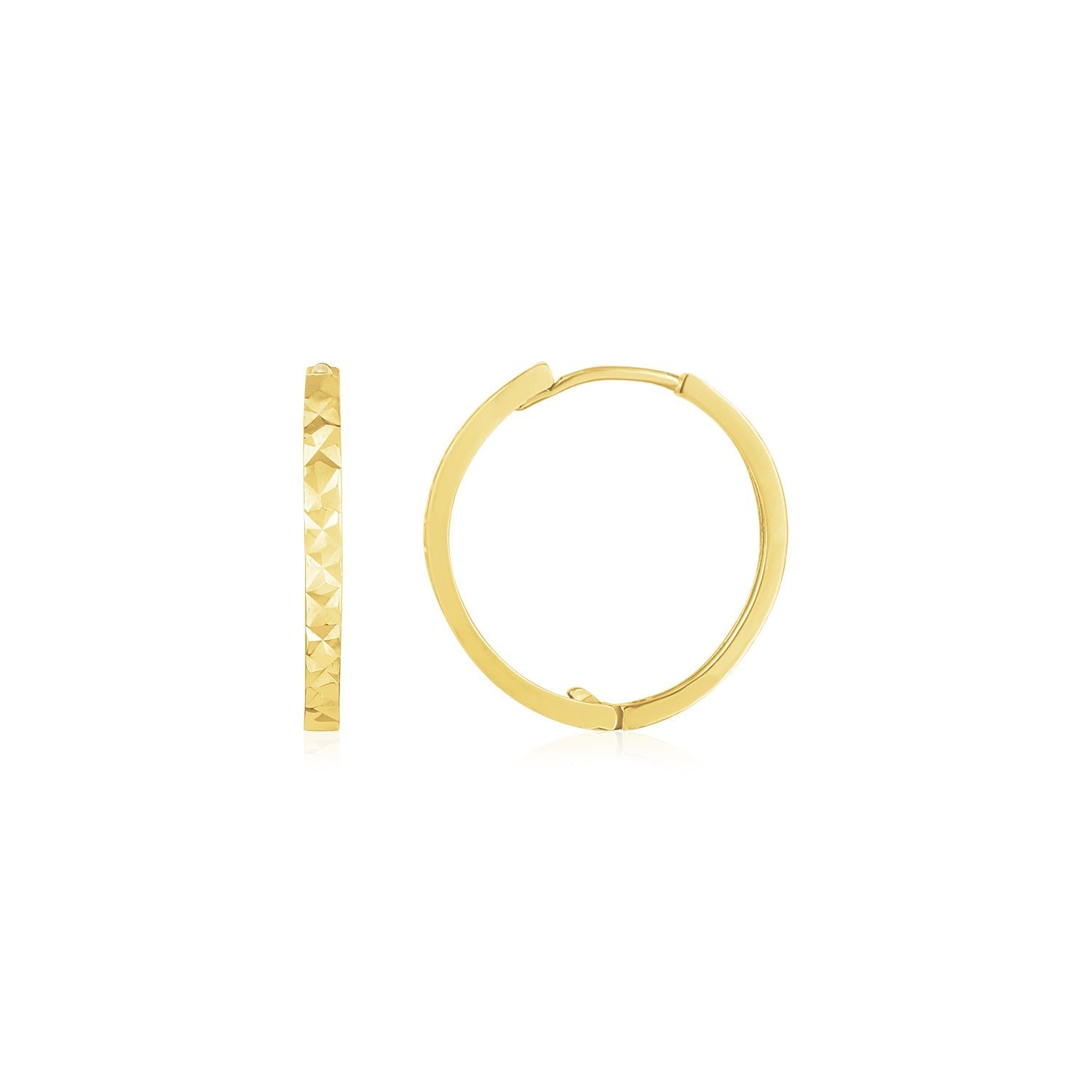 14k Yellow Gold Diamond Cut Textured Huggie Earrings - accessories