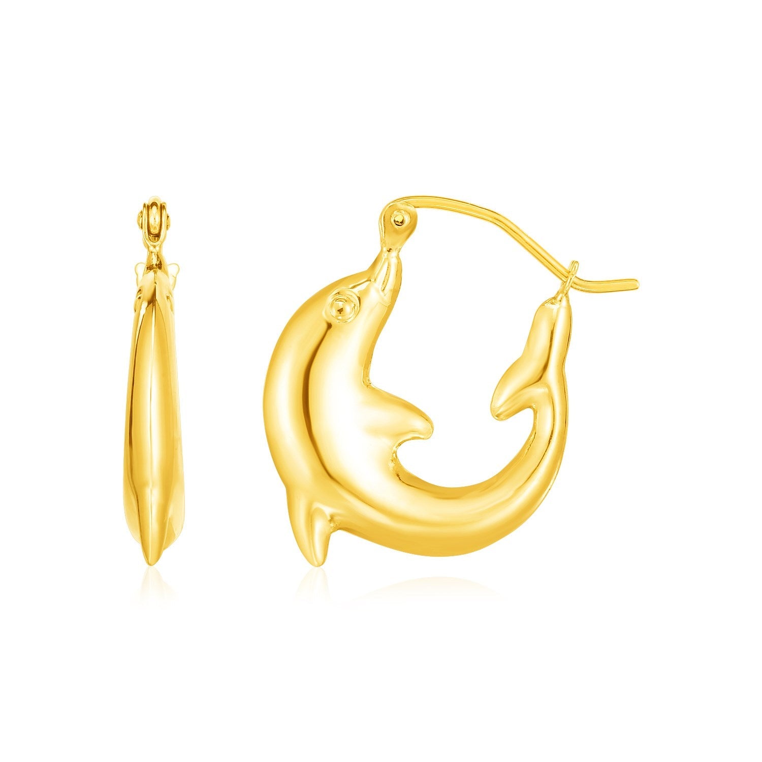 14K Yellow Gold Dolphin Hoop Earrings - earrings