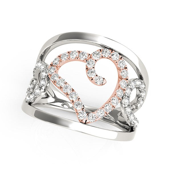 Heart Motif Filigree Style Diamond Ring in 14k White And Rose Gold (1/4 cttw) by Bids.com