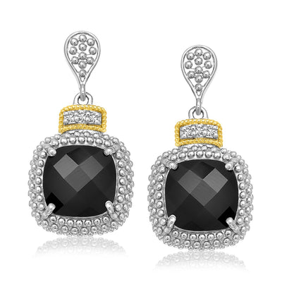 18k Yellow Gold & Sterling Silver Black Onyx & Diamond Earrings (.05cttw) - DestGlow