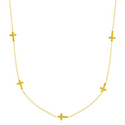 14k Yellow Gold Chain Necklace with Cross Stations - necklaces