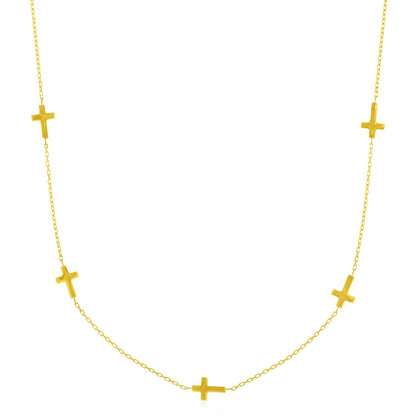 14k Yellow Gold Chain Necklace with Cross Stations 