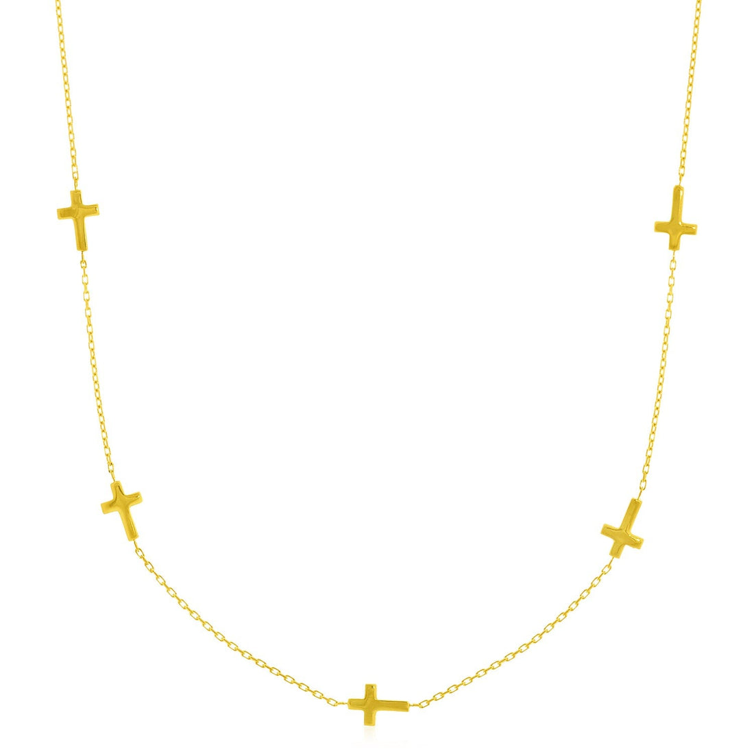14k Yellow Gold Chain Necklace with Cross Stations - necklaces