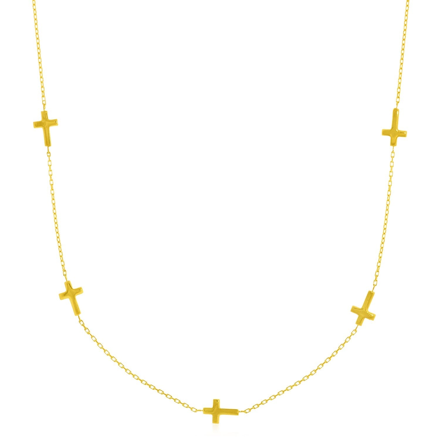 14k Yellow Gold Chain Necklace with Cross Stations - necklaces