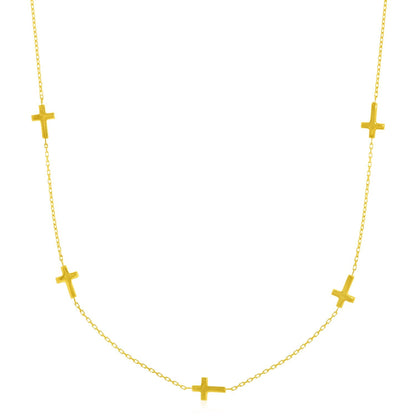 14k Yellow Gold Chain Necklace with Cross Stations - necklaces