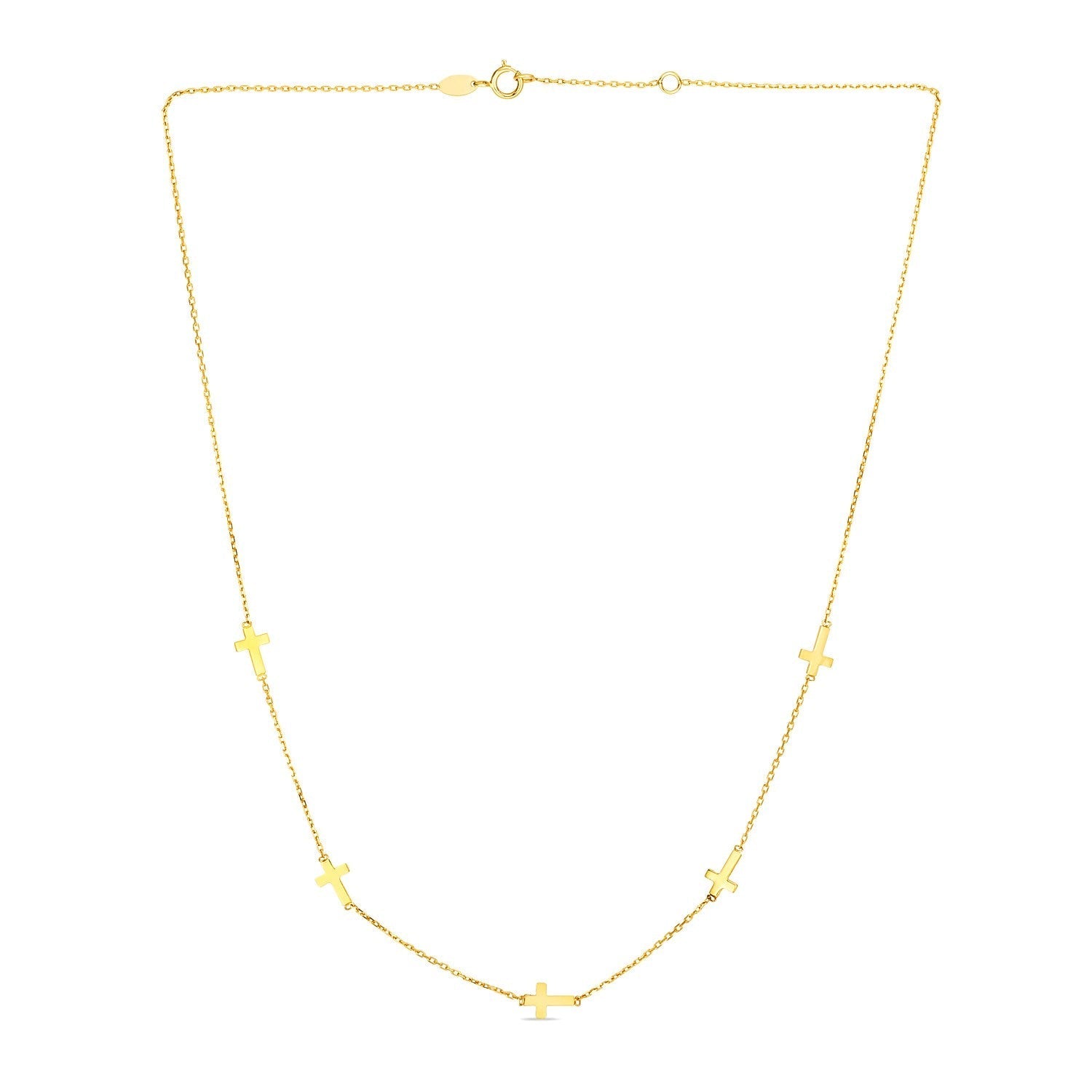14k Yellow Gold Chain Necklace with Cross Stations 