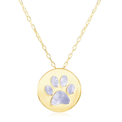 14k Yellow Gold Necklace with Dog Paw Print Symbol in Mother of Pearl - necklaces