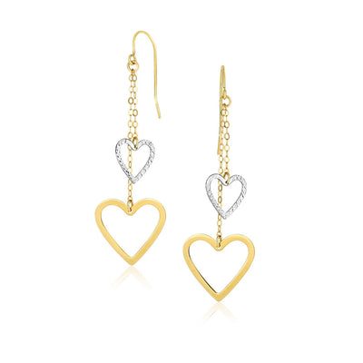 10k Two-Tone Gold Cutout Heart Chain Dangling Earrings - necklaces