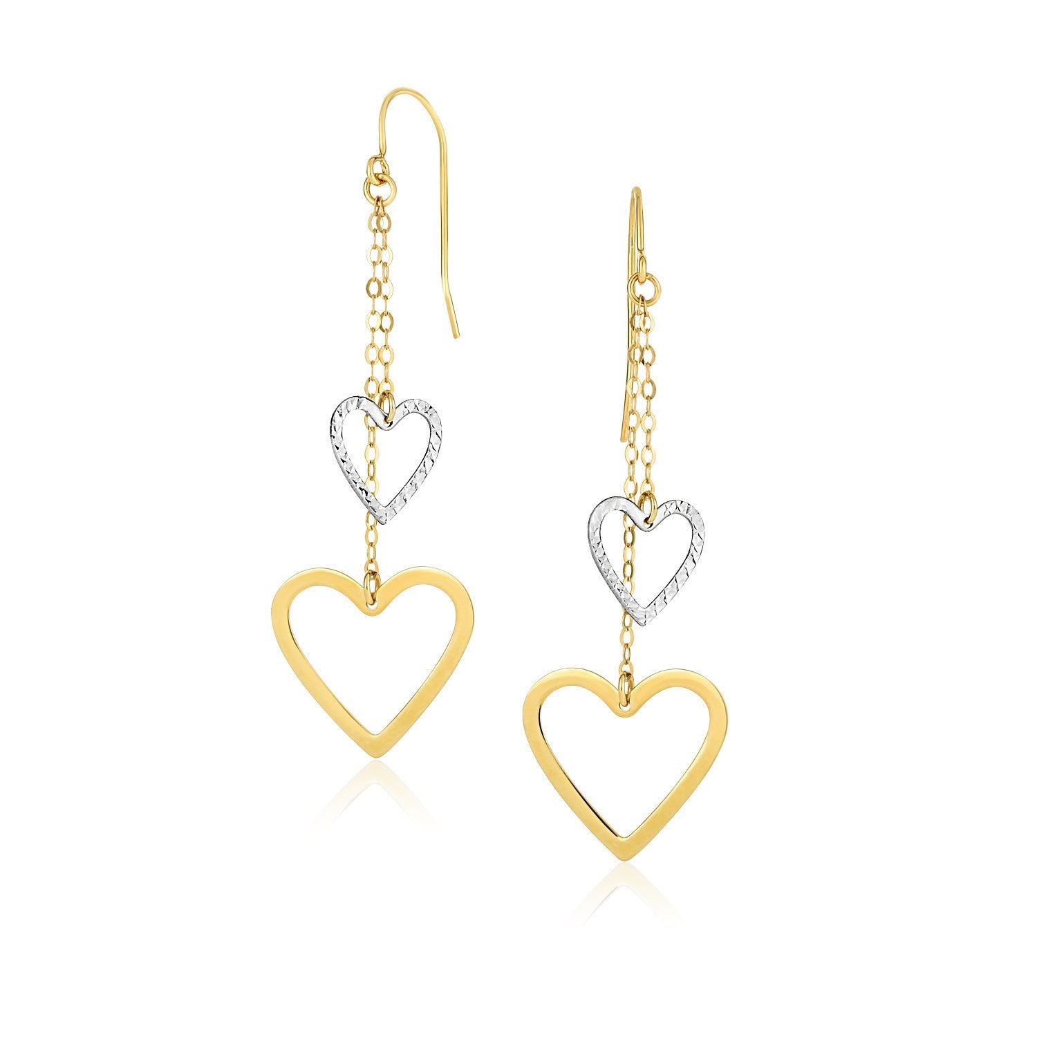 10k Two-Tone Gold Cutout Heart Chain Dangling Earrings - necklaces