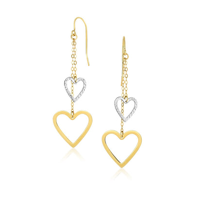 10k Two-Tone Gold Cutout Heart Chain Dangling Earrings by Bids.com