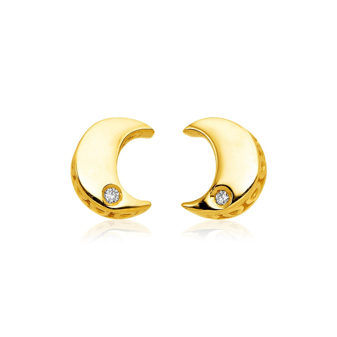 14k Yellow Gold Polished Moon Earrings with Diamonds - accessories