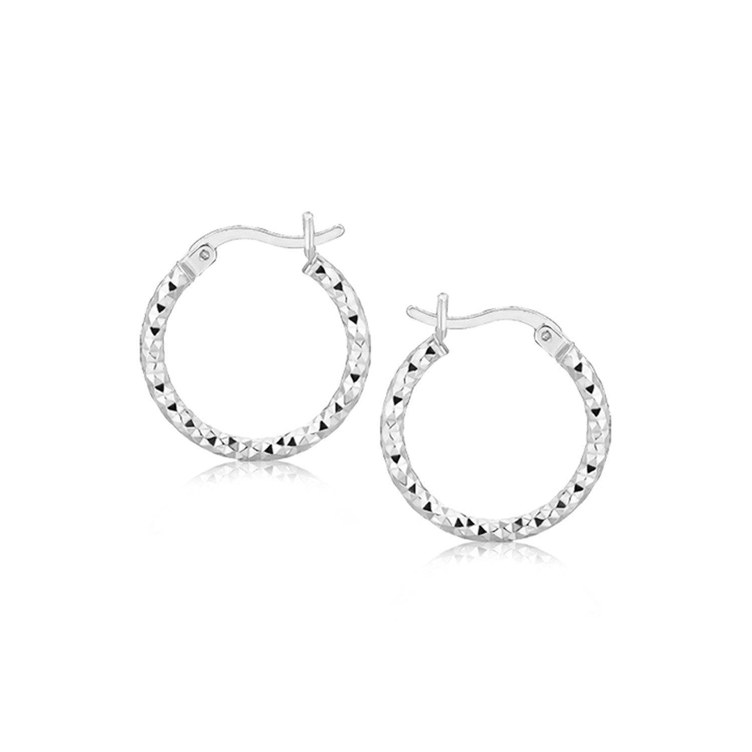 Sterling Silver Faceted Design Hoop Earrings with Rhodium Plating - DestGlow