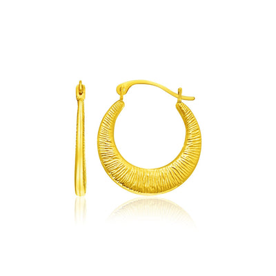 14k Yellow Gold Graduated Round Textured Hoop Earrings - earrings