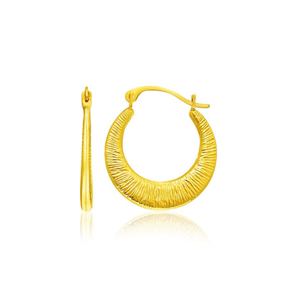 14k Yellow Gold Graduated Round Textured Hoop Earrings 