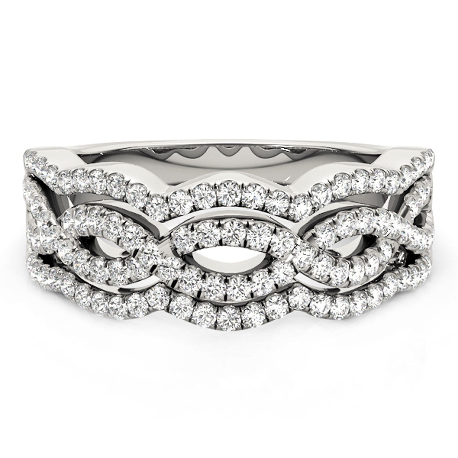 Diamond Studded Ring with Four Curves in 14k White Gold (5/8 cttw) by Bids.com