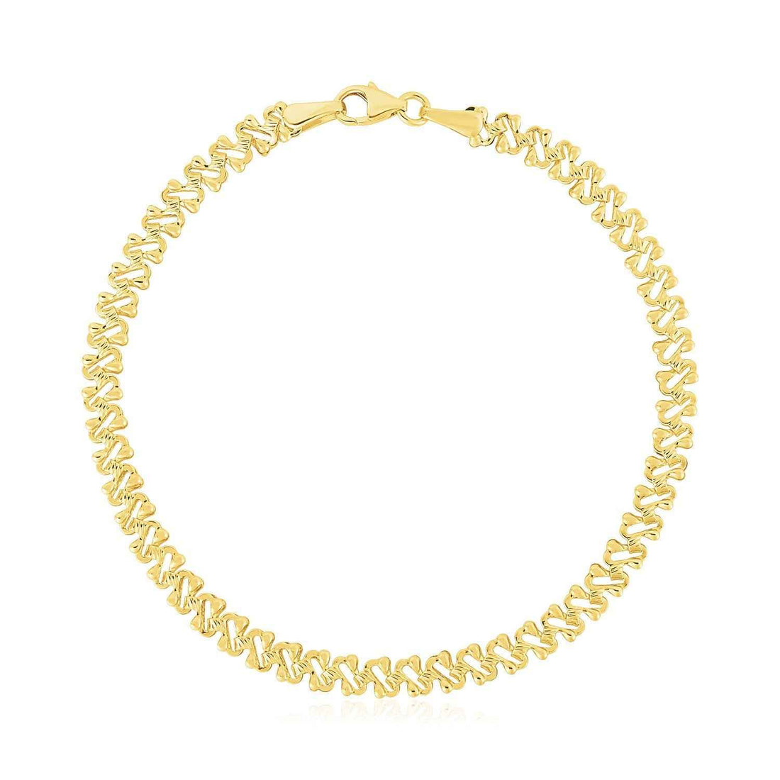 14k Yellow Gold High Polish Textured Fancy Chain Bracelet (4mm)