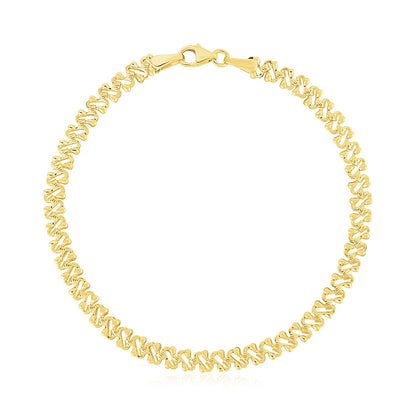14k Yellow Gold High Polish Textured Fancy Chain Bracelet (4mm) by Bids.com