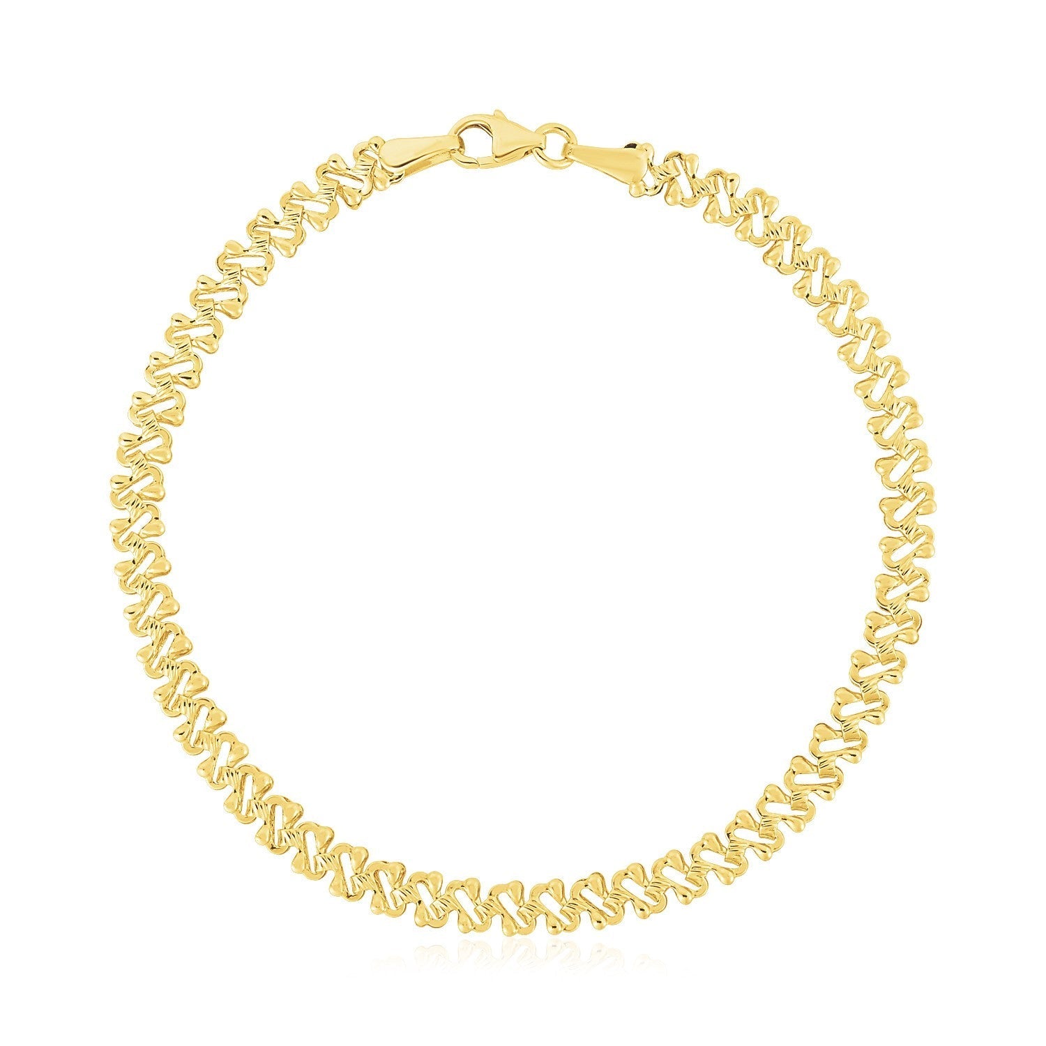 14k Yellow Gold High Polish Textured Fancy Chain Bracelet (4mm) 