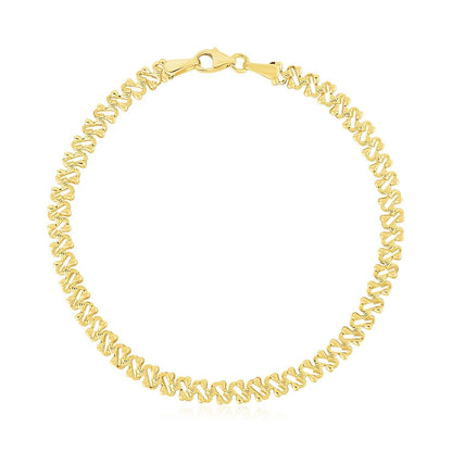 14k Yellow Gold High Polish Textured Fancy Chain Bracelet (4mm) 
