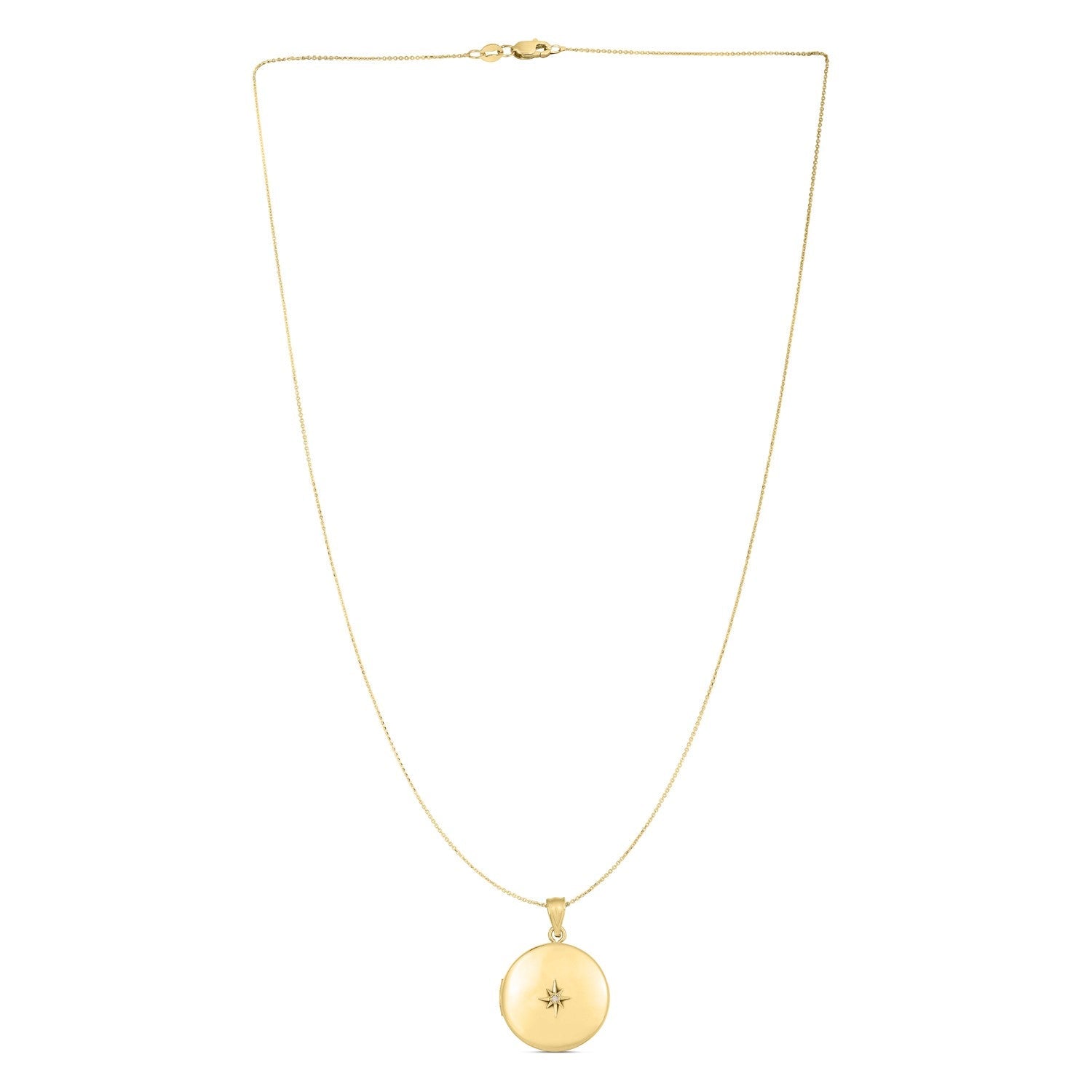 14k Yellow Gold Round North Star Locket Necklace