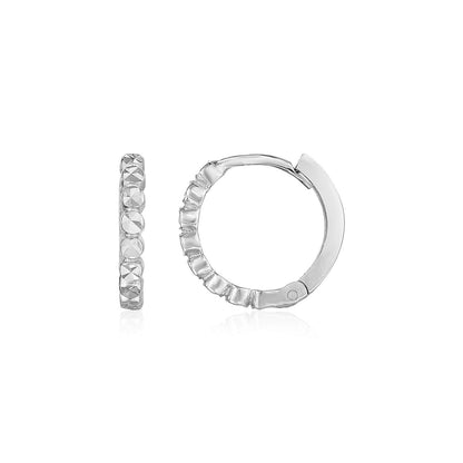 14k White Gold Petite Textured Round Hoop Earrings  DestGlow