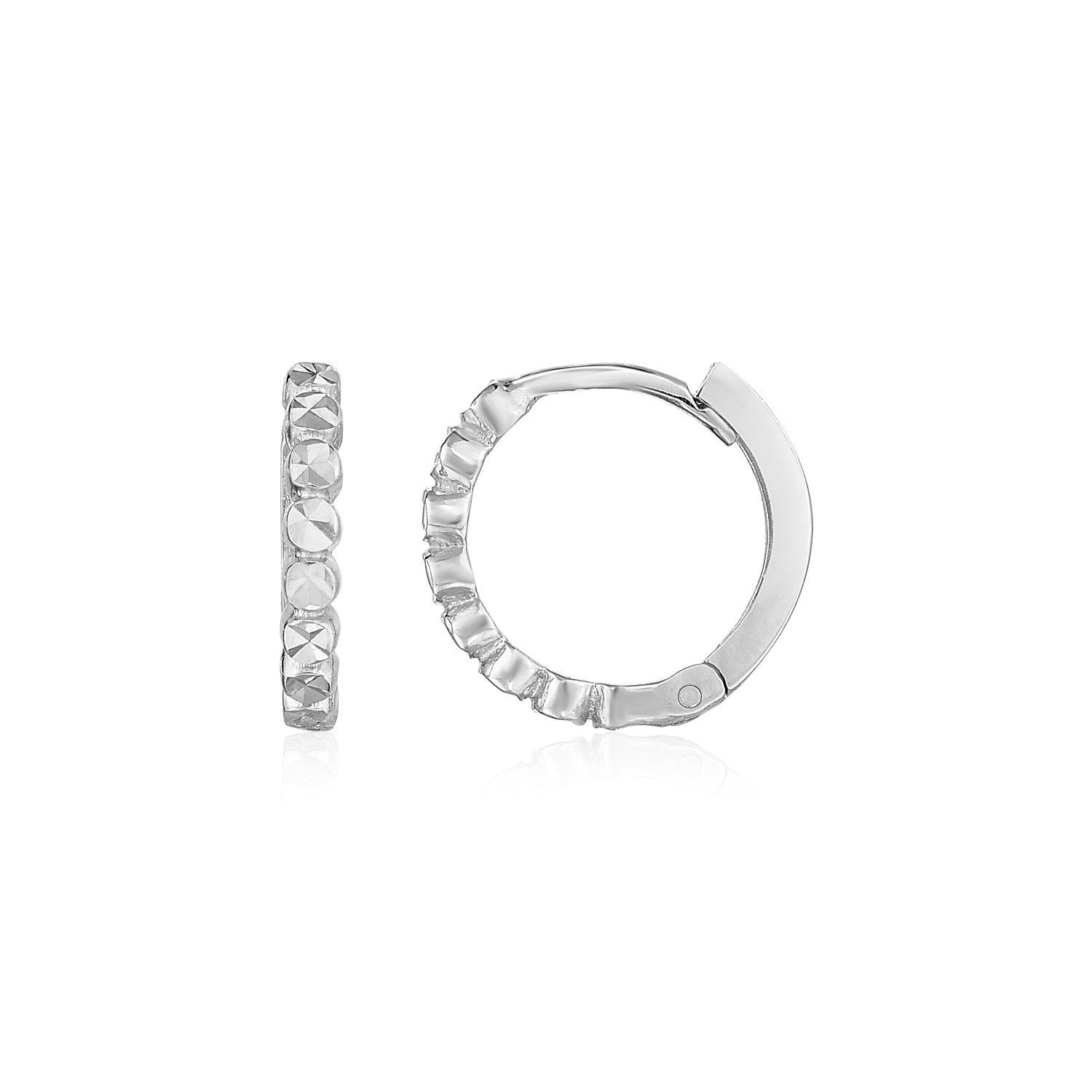 14k White Gold Petite Textured Round Hoop Earrings - earrings