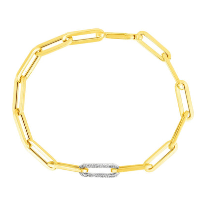 14k Yellow Gold Paperclip Chain Bracelet with Diamond Link by Bids.com