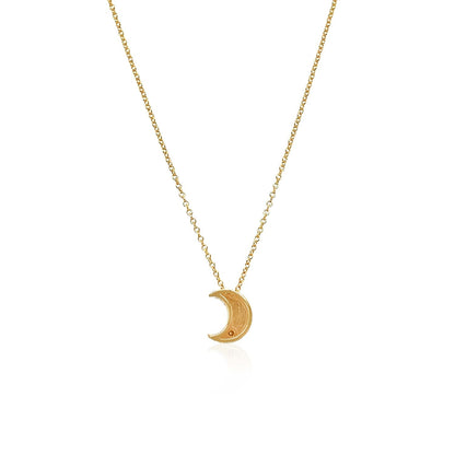 14k Yellow Gold Polished Moon Necklace with Diamond - DestGlow