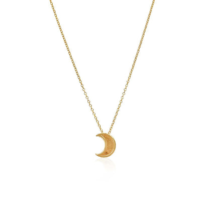 14k Yellow Gold Polished Moon Necklace with Diamond  DestGlow