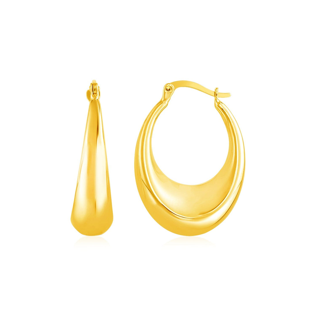 14k Yellow Gold Polished Puffed Hoop Earrings - earrings