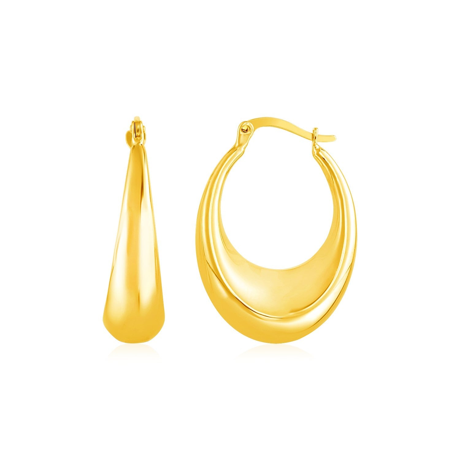 14k Yellow Gold Polished Puffed Hoop Earrings - earrings