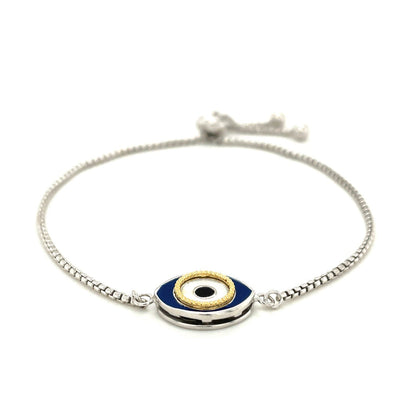 Sterling Silver Adjustable Two Toned Enameled Evil Eye Friendship Bracelet (1.00 mm) - DestGlow