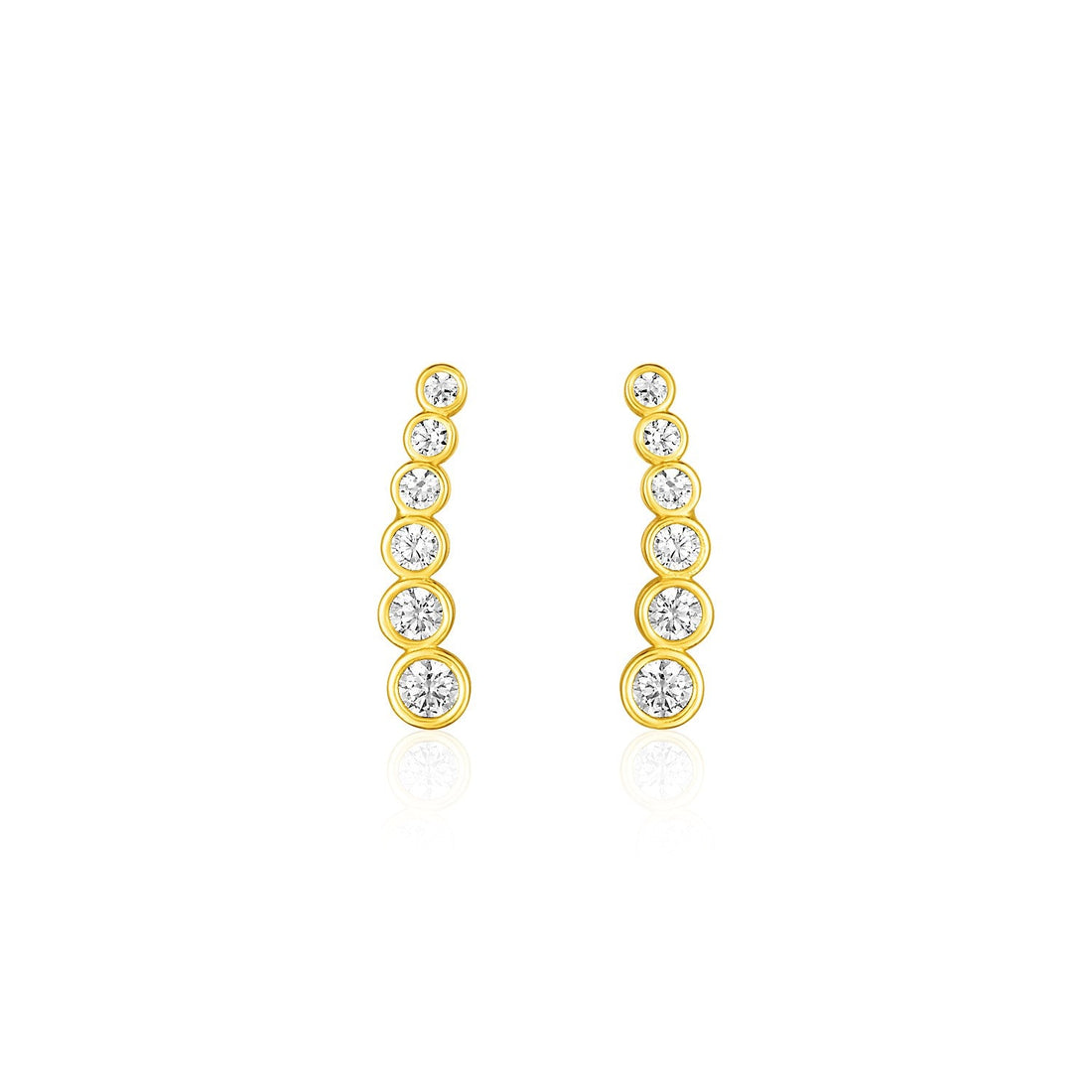 14k Yellow Gold Graduated Circles Climber Post Earrings with Cubic Zirconias - accessories