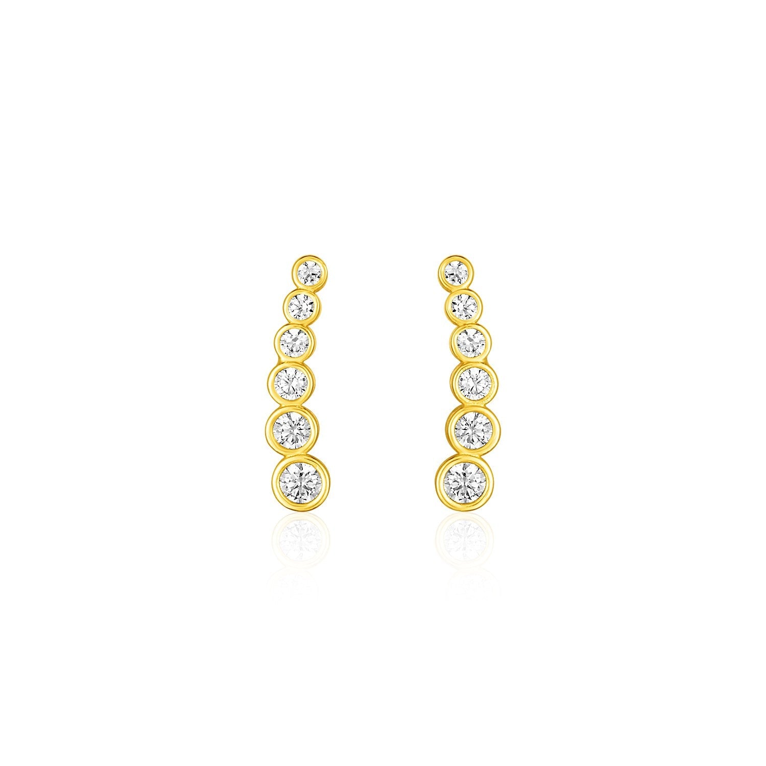14k Yellow Gold Graduated Circles Climber Post Earrings with Cubic Zirconias - accessories