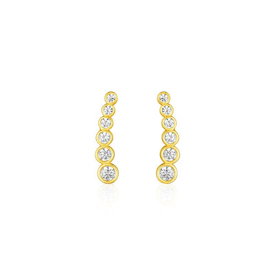 14k Yellow Gold Graduated Circles Climber Post Earrings with Cubic Zirconias - accessories